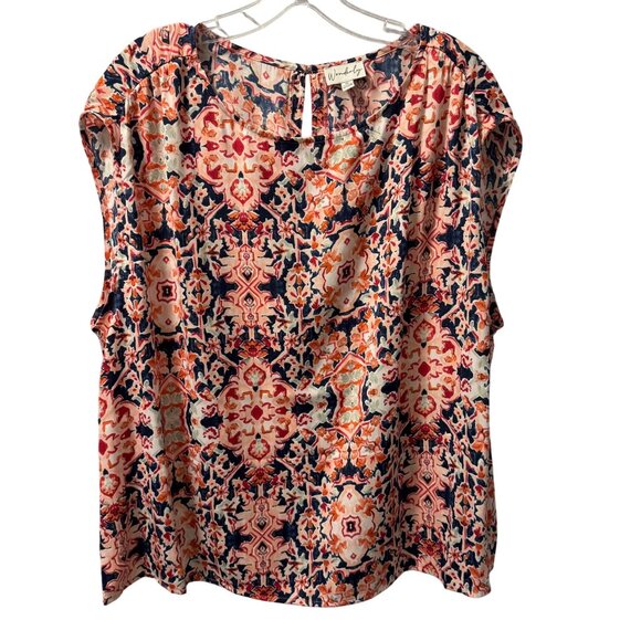 Wonderly Womens blouse Sz 1X Multicolor Boho Short Sleeve Blouse - Picture 1 of 12